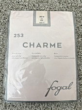 New Fogal Charme Thigh High Stockings Sheer 253 M Noir Black Lace Border Loops