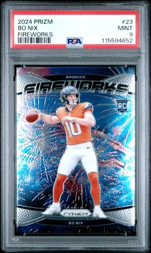 2024 Panini Prizm Fireworks #23 Bo Nix Rookie Card PSA 9