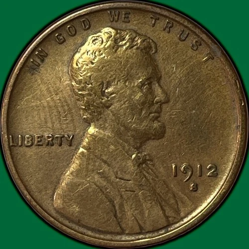 1912-S Lincoln Wheat Cent Very Fine VF Coin, Cleaning #34559
