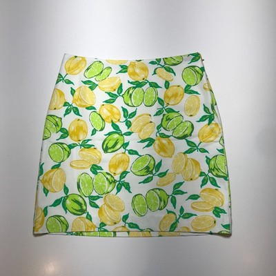 NWT Talbots Petite Skirt Womens 6P Green Yellow Lemon Lime Print Summer Stretch
