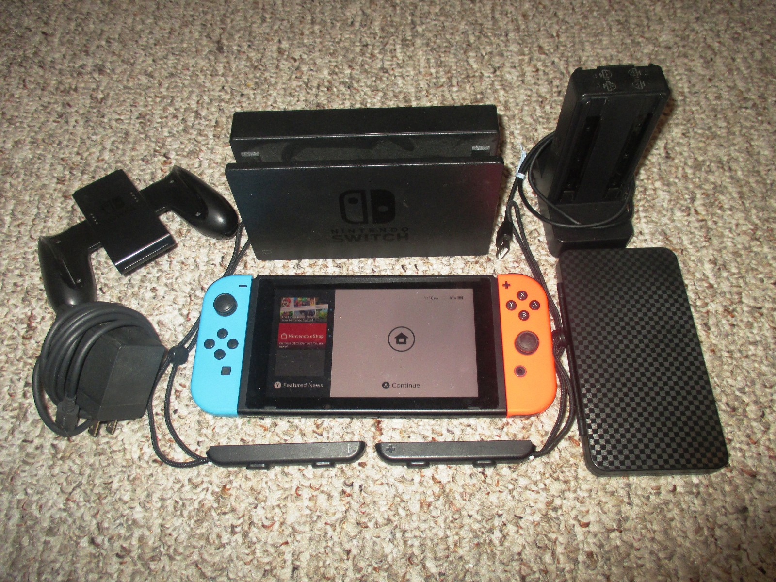 Nintendo Switch System Console w/Neon Red & Blue Joy-Cons + Dock & Extras