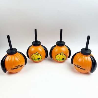 4 New Disney Halloween Pluto Pursuit Orange Pumpkin Ear Sipper Straw Drink 3.75 