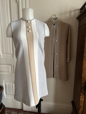 1960s Vintage Knit Set - Mini Dress and Coat- Mod Gogo Op Art Striped- XS/S
