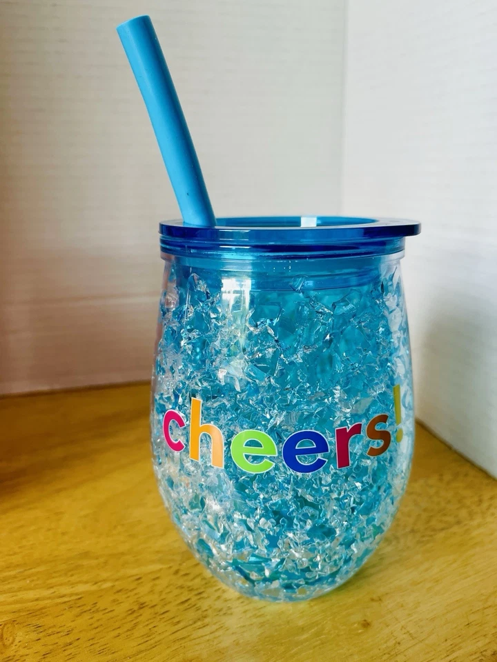 Linda Forma Congelador Escarchado Tazas de Hielo con Paja Transparente Juego de 3 Rojo Azul Amarillo 12 OZ Foto 4 de 4
