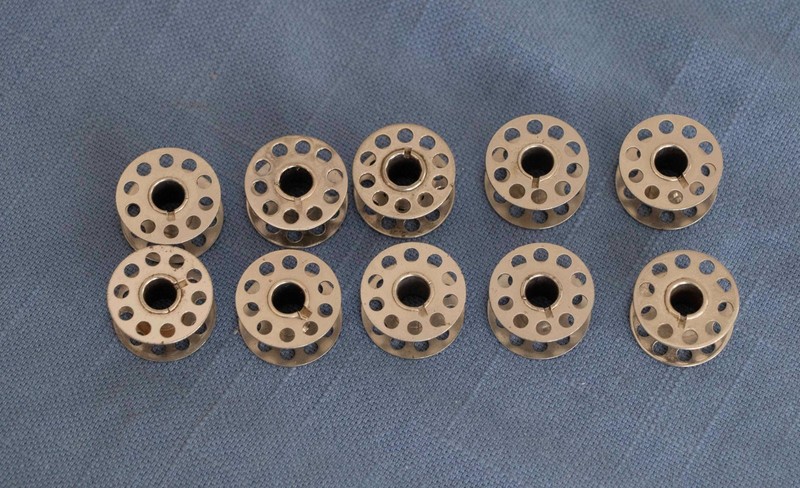 Ten Class 15 Vintage Sew Machine Bobbin Metal 10 Holes 3/4" diameter 3/8" Thick