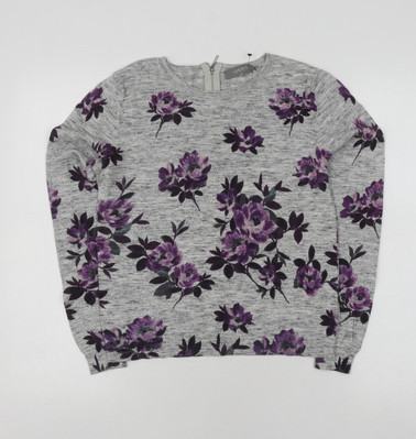 Oasis Damen Pullover Pulli grau mit Blumenmuster, Größe S