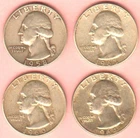 1958D 1960D 1963D 1964P George Washington Quarter Lot Of 4 90% Silver Quarters