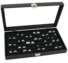RJ Displays Glass Top Black Jewelry Display Case with 72 Slot Rings Tray. Com...