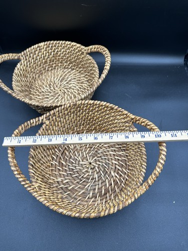 Pair Natural RATTAN BASKET W/ WOVEN IN HANDLES - Bild 6 von 6