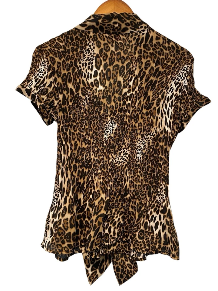 Sunny Leigh Blouse Top Womens Large Bow Ruching Stretchy Animal Print Leopard - Image 3 of 4