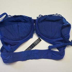 La Perla 3 Blue Padded Underwire Lace Floral Bra Size 36C Made In Italy Silk