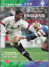 1998 ENGLAND V WALES FIVE NATIONS TRIPLE CROWN INTERNATIONAL RUGBY PROGRAMME