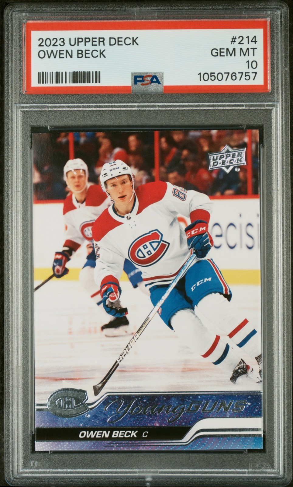 2023-24 Upper Deck Series 1 Owen Beck Young Guns RC #214 PSA 10