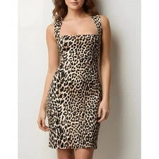 $180 NWT ROUJE PARIS Taylor Ribbed Jersey Dress, Leopard Print, FR36/US4