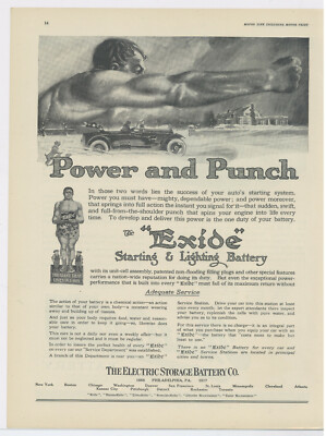1917 Electric Storage Battery Co. Exide Ad: ''Power & Punch.'', Philadelphia, PA