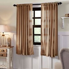 Burlap Natural Tan Rustic Country Window Curtains Matching Tie Backs 63" L New