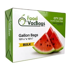 Gallon Double Zipper Bags - FoodVacBags - 250 Count - Food Storage
