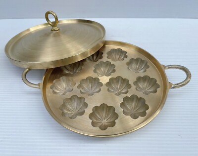 Thai Traditional Brass Pan &Lid Singapore Kanom Krok Bai Toey Dessert Mold 12 in
