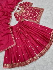 Latest Pure Chinnon Silk Pink Top Palazzo With Dupatta For Festival Wear
