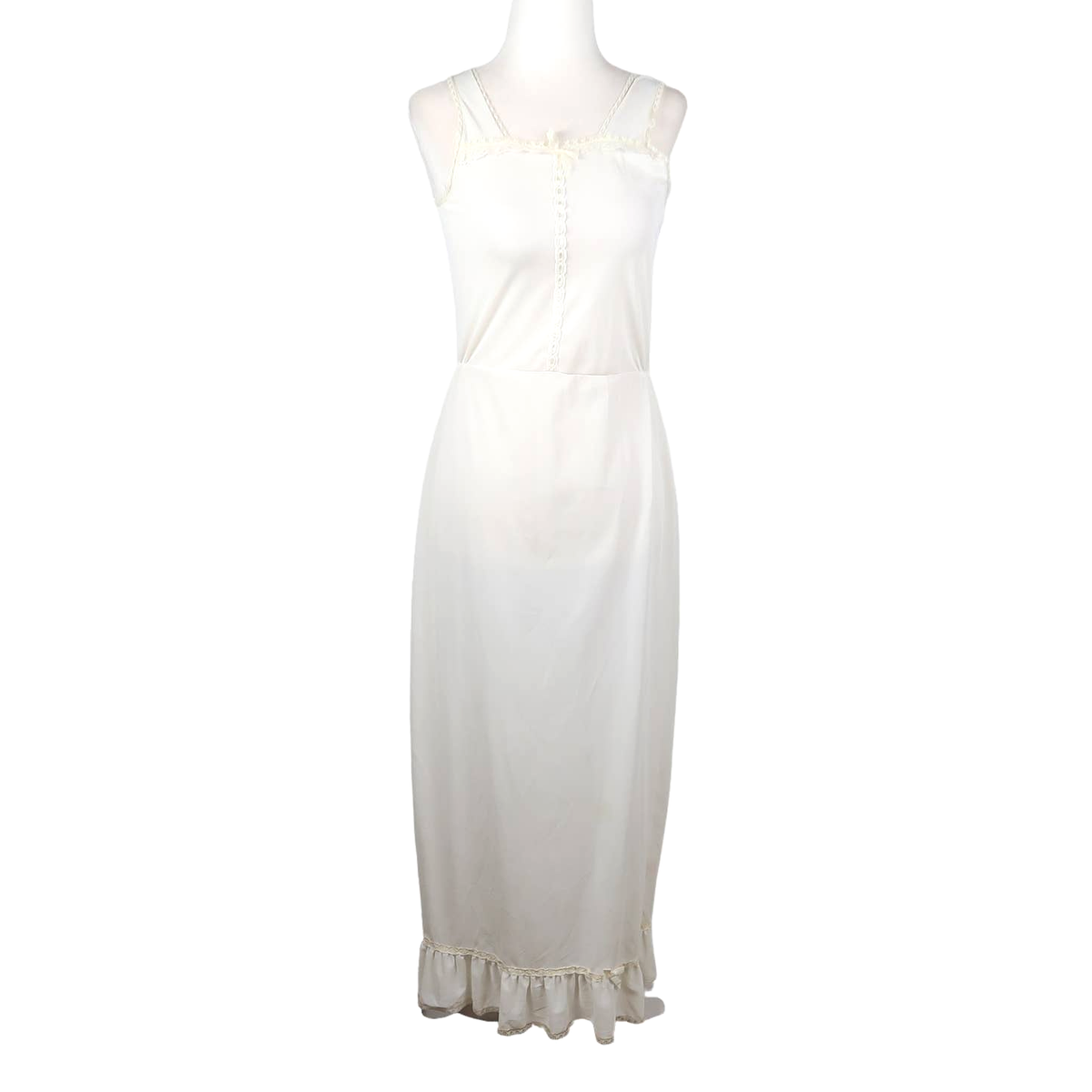 Vintage 70s Her Majesty cream white nylon maxi slip dress 14