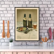 Soviet beer and sausages, USSR 1952 — Soviet vintage food poster, kitchen prints