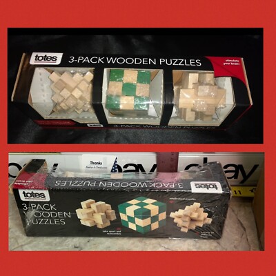 Totes 3 Pack Wooden Puzzles Stimulates Your Brain Teaser Intellectual Building