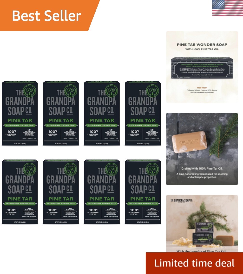Gentle Pine Tar Soap for Sensitive Skin - Dermatologist Approved 8 Pack