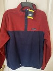 Lands’ End Mens Pullover Navy Red Heritage Polar Fleece Snap Neck Medium NWT