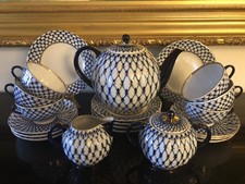 New Russian Imperial Lomonosov Porcelain Tea Set 6/21 Cobalt Net