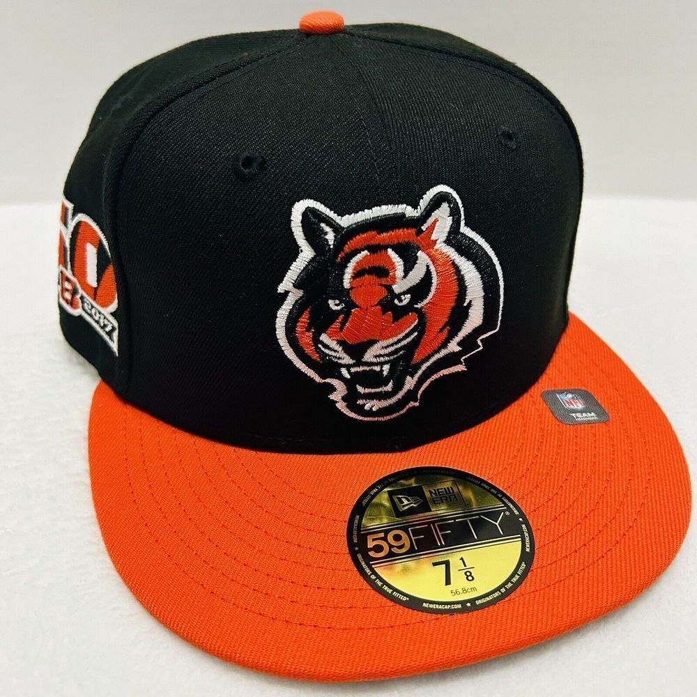 New Era Cincinnati Bengals 50 Years Patch 2-Tone 59FIFTY Fitted Hat Black 7 1/8