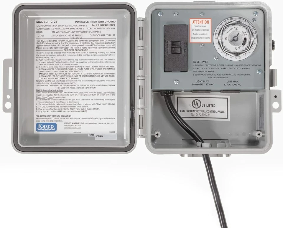 Kasco Marine C-25 Time Control Box for 1/2-1HP Fountains 120V GFCI Control - Image 2 of 4