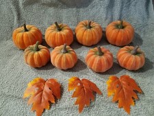 Set 8 Artificial Assorted Size Decorative Glitter Pumpkins Fall Thanksgiving New