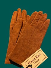 Pair Genuine Chestnut Suede Womens Size M Lined Gloves