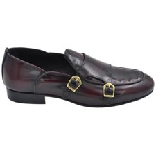 Scarpa mocassino uomo ls doppia fibbia oro vera pelle abrasivato bordeaux spazzo