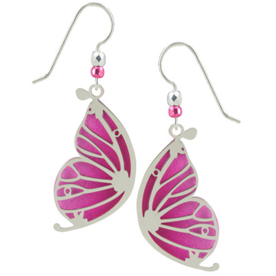 Sienna Sky Pink Butterfly Wing with Etched Overlay Pierced Earrings Made in USA 