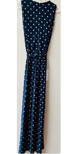 LRL Ralph Lauren Navy W/Tan Polka Dot Stretch Jersey Jumpsuit Romper Size 12~NWT - Picture 6 of 7