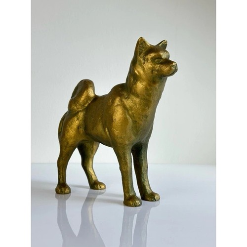 Golden Akita Inu Bronze Sculpture by Hiroshi Murata - Japanese Takaoka Copperwar