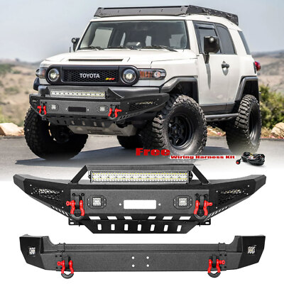 For 2007-2014 Toyota FJ Cruiser Steel Front/Rear Bumper W/Winch Plate&LED Lights