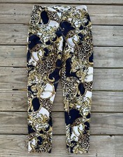 Boston Proper Print Pants Cotton Stretch Side Zip Blue / Gold Sz 4 / m2