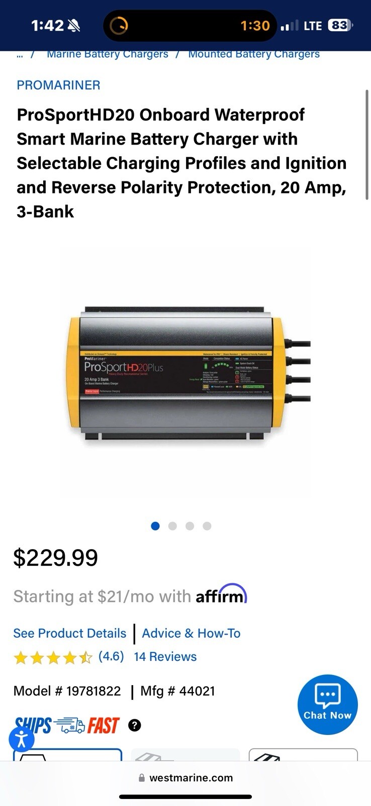 PROMARINER PROSPORT HD 20 PFC PLUS GEN 4 20 AMP 3 BANK 44029