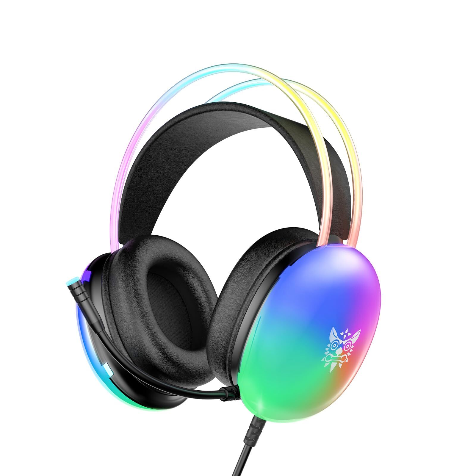Gaming Headset with Microphone RGB Rainbow Lighting PC Wired Lightweight Gami-image