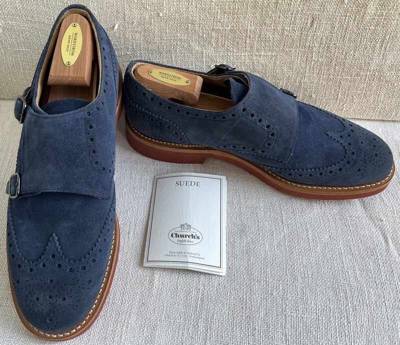 Church’s Custom Grade Kelby Ink Blue Suede Double Monk Strap UK 7.5 US 8.5 $1125