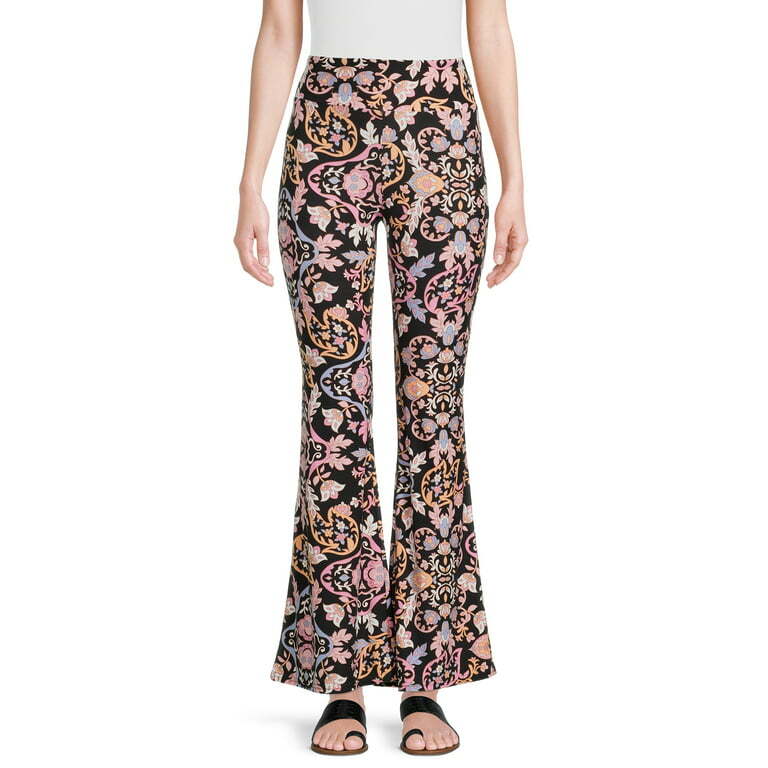 New No Boundaries Floral Paisley Knit Flare Pants Juniors Women
