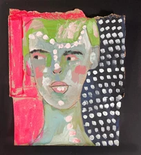 Man Portrait Painting Green Painterly Naive Expressive Outsider Art Polka Dots