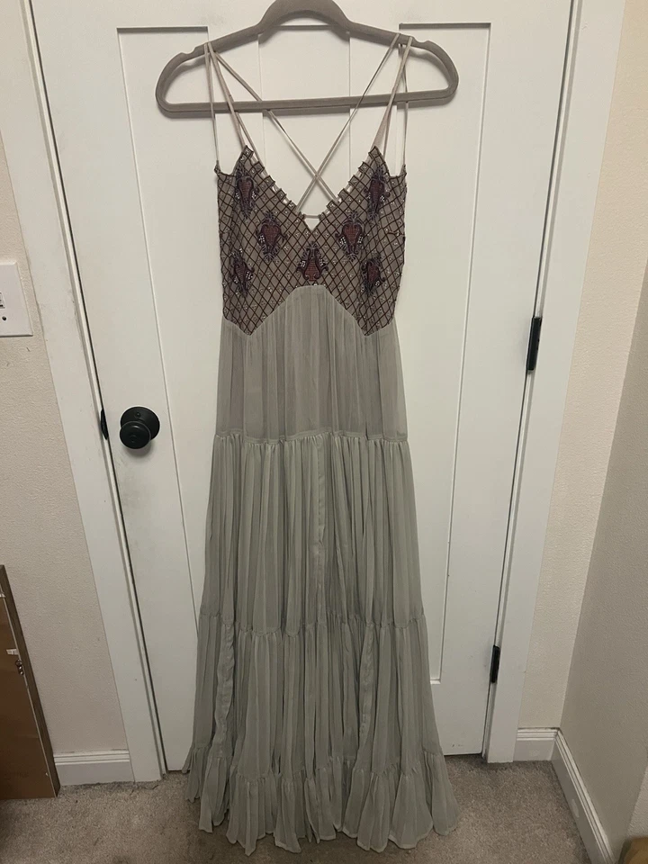 Free People LOST IN A DREAM MAXI DRESS Size 10 Beaded Bodice Rare - Image 4 of 4