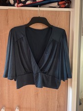 New Look Flared Sleeve Crop Satin Top Dark Green Size 14
