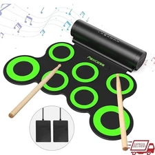 Portable Electronic Drum Set Rechargeable Battery Built-in Speakers MIDI Output