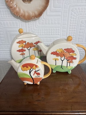 Clarice Cliff Style Teekannen & Keksfass - Vergangene Zeiten
