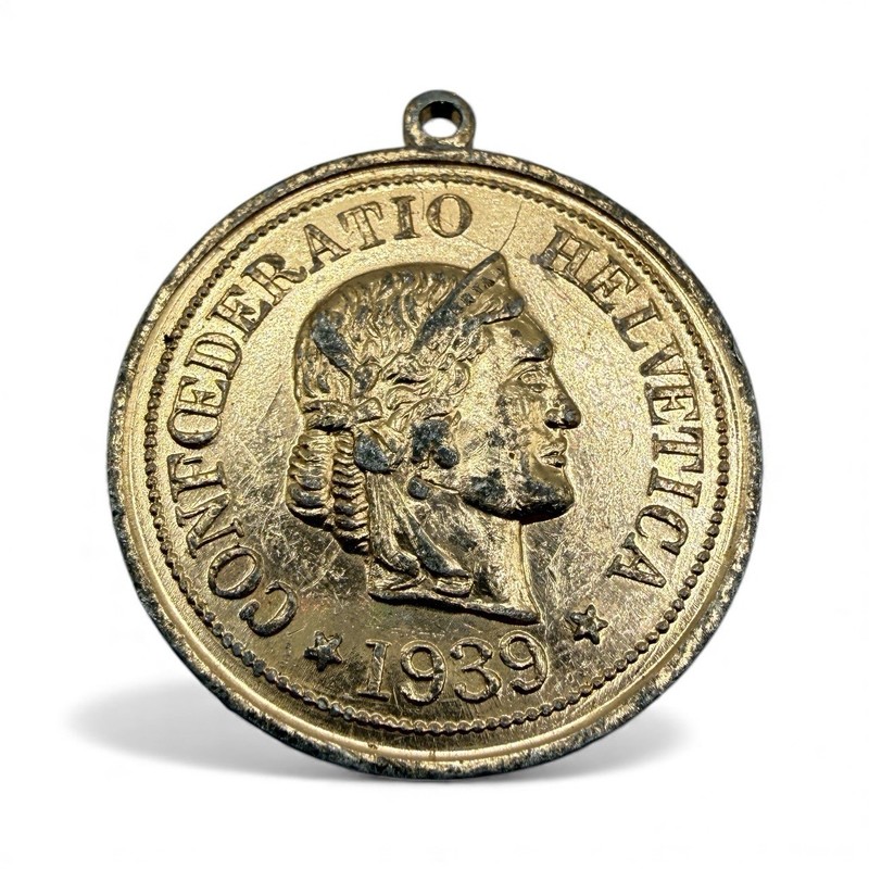 1939 Swiss Confederation 1/4 Franc Design Token Pendant Fleur-de-Lys Charm