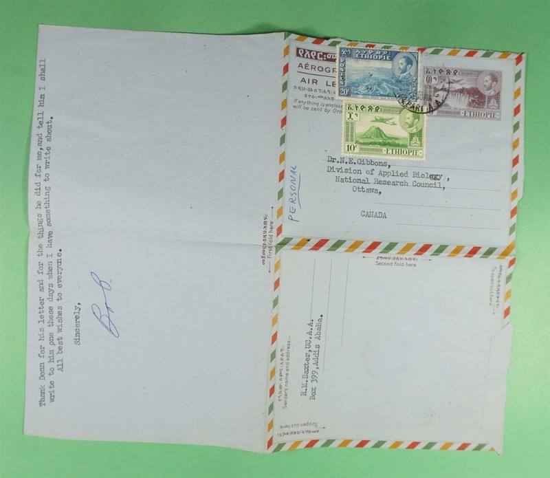 DR WHO 1962 ETHIOPIA UPRATED AEROGRAMME TO CANADA R47983